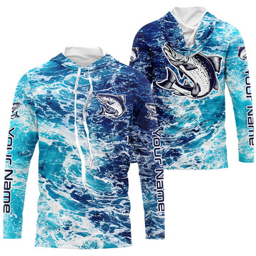 Custom Chinook King Salmon Saltwater Long Sleeve Fishing, Ocean Camo Salmon Fishing