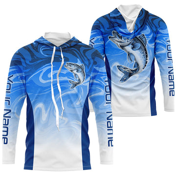Custom Walleye Long Sleeve Tournament Fishing, Blue Wave Camo Walleye Fishing