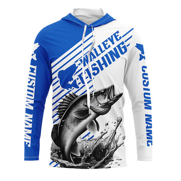 Walleye Fishing Customized Name Long Sleeve Tournament, Walleye Fishing | Blue