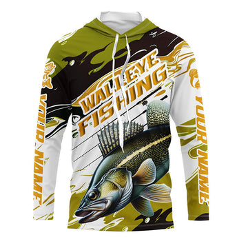Custom Walleye Fishing Tournament, Walleye Long Sleeve Camo Fishing | Yellow