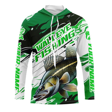 Custom Walleye Fishing Tournament, Walleye Long Sleeve Camo Fishing | Green