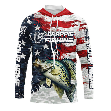 Custom Crappie Fishing American Flag Long Sleeve Fishing, Patriotic Crappie Fishing
