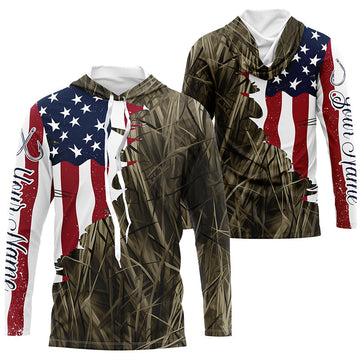 Custom Patriotic Camouflage Long Sleeve Fishing, Personalized Fishing | Brown Camo