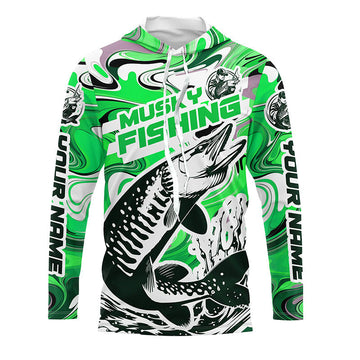 Custom Musky Long Sleeve Tournament Fishing, Water Camo Muskie Fishing | Green