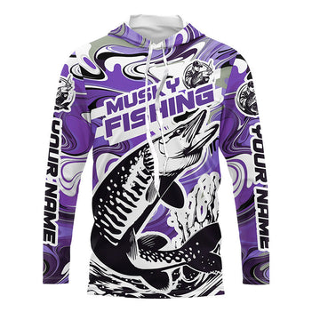 Custom Musky Long Sleeve Tournament Fishing, Water Camo Muskie Fishing | Purple
