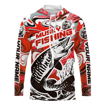 Custom Musky Long Sleeve Tournament Fishing, Water Camo Muskie Fishing | Red