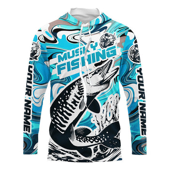 Custom Musky Long Sleeve Tournament Fishing, Water Camo Muskie Fishing | Teal Blue