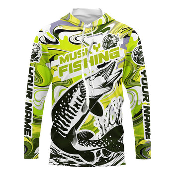 Custom Musky Long Sleeve Tournament Fishing, Water Camo Muskie Fishing | Yellow