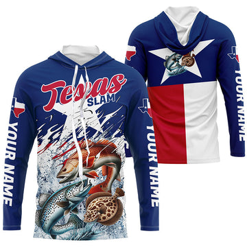 Redfish Trout Flounder Texas Slam Custom Long Sleeve Fishing, Texas Flag Fishing