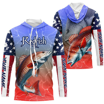 Custom Redfish Puppy Drum American Flag Long Sleeve Fishing, Patriotic Fishing Gifts