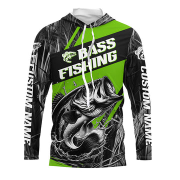 Black And Green Camo Bass Long Sleeve Tournament Fishing, Custom Bass Fishing