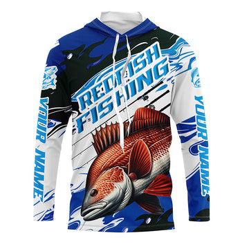 Custom Redfish Puppy Drum Long Sleeve Tournament Fishing, Redfish Fishing | Blue Camo