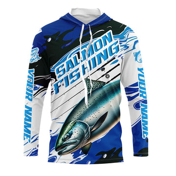 Custom Chinook Salmon Long Sleeve Tournament Fishing, King Salmon Fishing | Blue Camo
