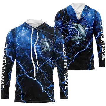 Black And Blue Thunder Lightning Chinook Salmon Fishing Custom Long Sleeve Saltwater Fishing