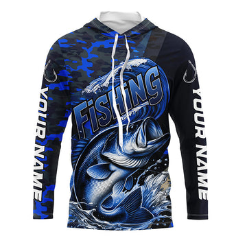Custom Bass Long Sleeve Fishing, Personalized Bass Fishing | Blue Camo