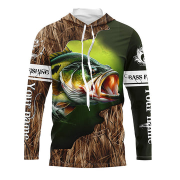 Custom Largemouth Bass Fishing Camo Long Sleeve Fishing, Bass Tournament Fishing