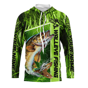 Custom Green Camo Walleye Long Sleeve Tournament Fishing, Walleye Fishing