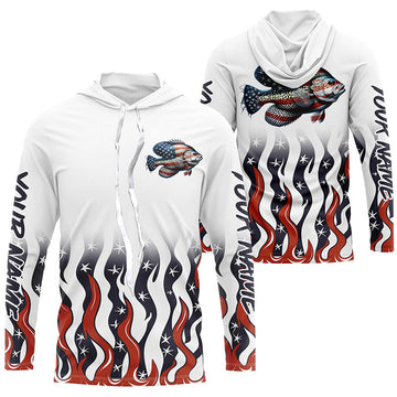 Personalized American Flag Crappie Long Sleeve Fishing, Patriotic Crappie Fishing Gifts