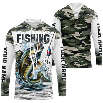 Walleye Fishing Camo Custom Long Sleeve Fishing, Personalized Walleye Fishing