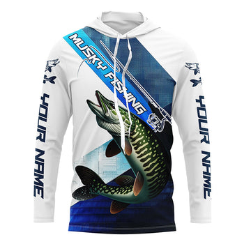 Musky Fishing Custom Long Sleeve Performance, Muskie Tournament Fishing | Blue