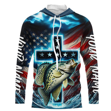 Custom Faith Crappie Patriotic Long Sleeve Hooded Tournament Fishing, Crappie Fishing