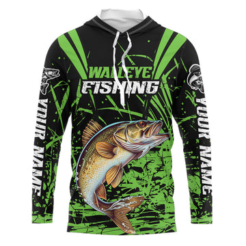 Customized Walleye Fishing Long Sleeve Tournament, Walleye Fishing Gifts For Fisherman | Green