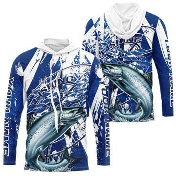 Custom Blue Camo Chinook King Salmon Saltwater Fishing Long Sleeve Performance Fishing
