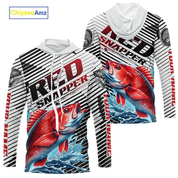 Custom Red Snapper Fishing, Red Snapper Long Sleeve Hooded Performance Fishing