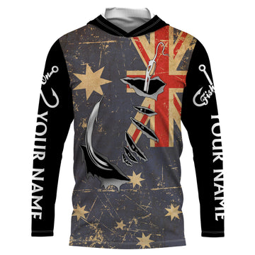 Custom fishing Australia Flag Fishing Fish Hook fish on UV protection custom fishing apparel NQS3174