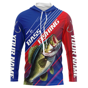 Custom Bass Fishing Long Sleeve Tournament, Red White And Blue Colors Bass Fishing