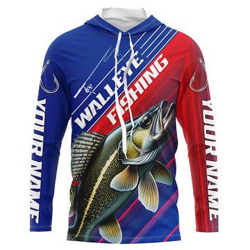 Custom Walleye Fishing Long Sleeve Tournament, Red White And Blue Walleye Fishing