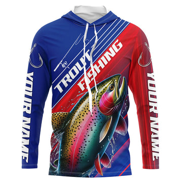 Custom Rainbow Trout Fishing Long Sleeve Tournament, Red White And Blue Trout Fishing