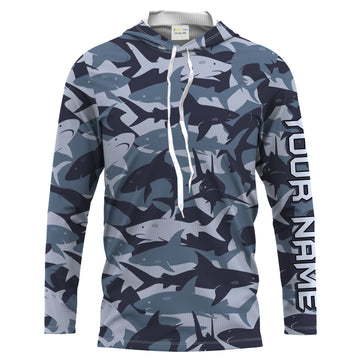 Shark fishing camo UV protection customize name long sleeves fishing UPF 30+, fishing, women, kid NQS2190