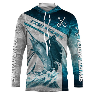 Personalized Sailfish Fishing blue water sea camo, Long Sleeve Fishing tournament NQS3722