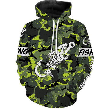 Fish hook skull Green Camo fish reaper Custom name fishing | - NPQ838