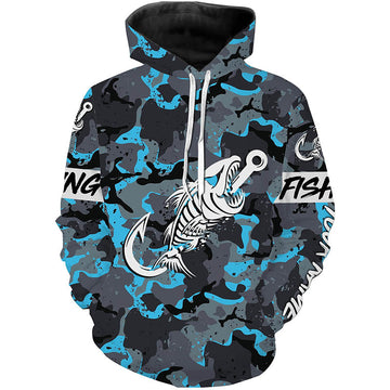Fish hook skull blue Camo fish reaper Custom name fishing | - NPQ839