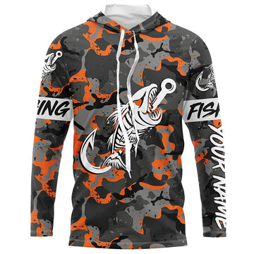 Orange Camo fishing Fish hook skull Custom Name sun protection long sleeve fishing NQS3907