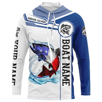 Chinook Salmon Fishing American Flag Custom name and boat name performance Patriotic Fishing NQS2365