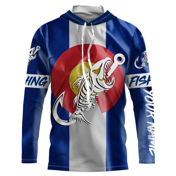 CO Fishing Custom Colorado Flag Fish hook skull Custom Name sun protection custom fishing NQS3307