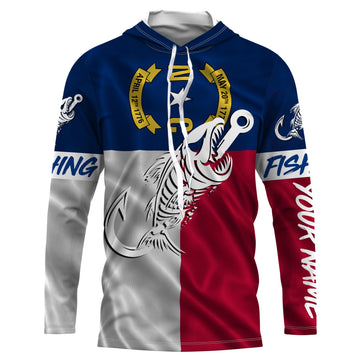 NC Fishing Custom North Carolina Flag Fish hook skull Custom Name sun protection custom fishing NQS3305