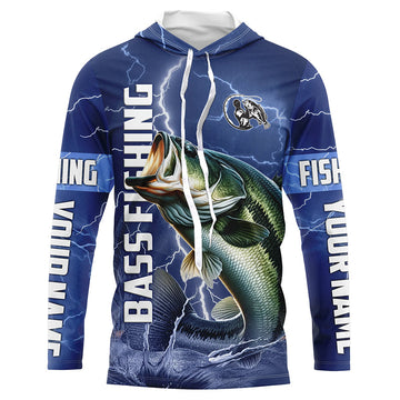 Bass Fishing blue lightning custom name Bass performance Long Sleeve tournament fishing NQS3932