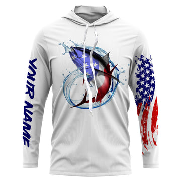 Tuna fishing American flag patriotic Custom Name UV protection UPF 30+ fishing NQS2964