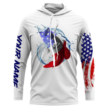 Largemouth bass fishing American flag patriotic Custom Name UV protection UPF 30+ fishing NQS2972