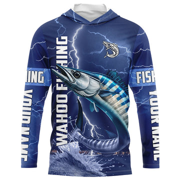 Wahoo Fishing blue lightning custom performance Long Sleeve tournament fishing NQS6414