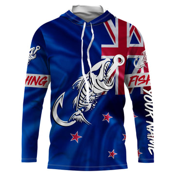 Customized New Zealand long sleeve fishing New Zealand Flag Fish hook skull performance NQS3328