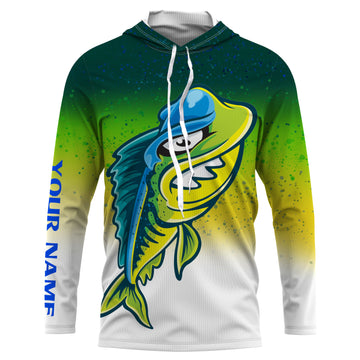 Funny Mahi mahi skeleton green scales Custom Name sun protection long sleeve hooded fishing NQS3790