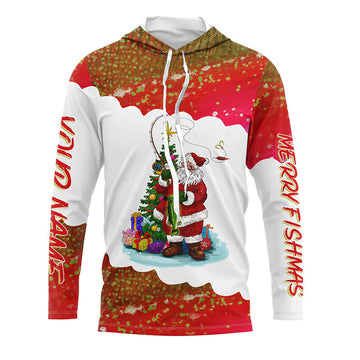Merry fishmas Santa fishing Custom sun protection Long sleeve Fishing, Christmas Fishing Gift NQS4431