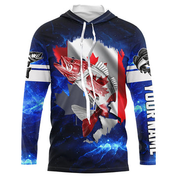 Canada Flag Walleye Fishing Custom long sleeve performance Fishing, Walleye Fishing NQS3529