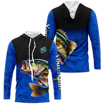 Largemouth Bass Fishing Custom blue black long sleeve performance Fishing, Bass fishing NQS5070