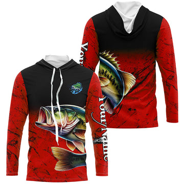 Largemouth Bass Fishing Custom red black long sleeve performance Fishing, Bass fishing NQS5071